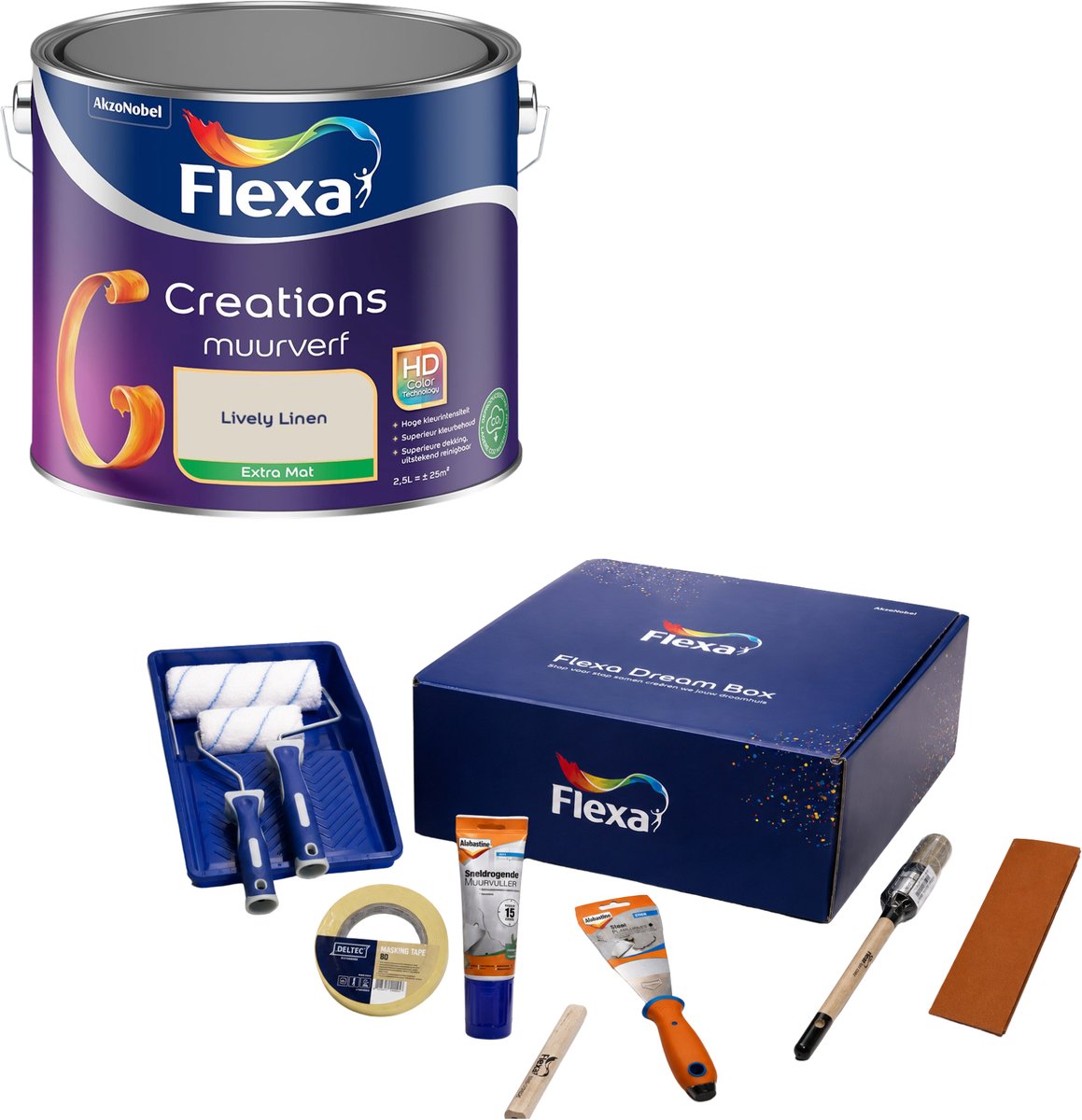 Flexa Dream Box & Creations Muurverf - Extra Mat - Lively Linen - 2,5 L - Bundel
