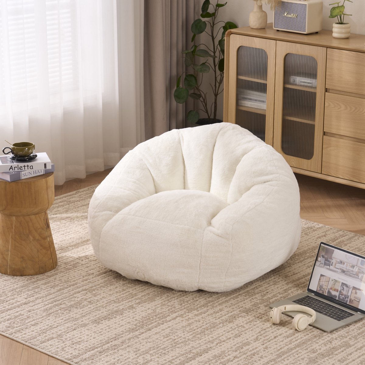 DESMIU Zitzak - 98 Cm - Met Rugleuning En Armleuningen - Traagschuim - Voor Woonkamer, Slaapkamer En Leeshoek - Polyester - Wit