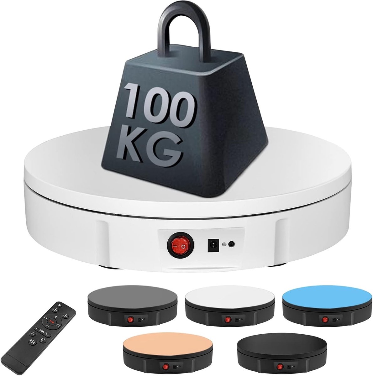 Draaiplateau voor Fotografie, 360 Graden Elektrisch Draaiend, 100kg Capaciteit, 30CM Turntable met Afstandsbediening, Verstelbare Snelheid en 5 Achtergronden voor Productvideo's en Foto's