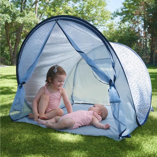 QORA® Strandtent uv Bescherming - Strandtent Baby Pop Up - Strandtentje Extra Licht - Strandschelp - Strand Tent - Zonbescherming - Pop Up Tent - Voor in de Tuin, Strand, Vissen Etc, - Blauw - 98cm x 90cm x 85cm — afbeelding 4