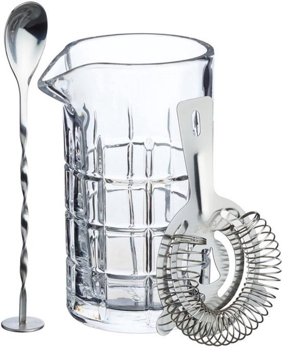 Gesneden Cocktailglas met Lepel en Zeef 3-delig Set Inclusief Receptenboekje