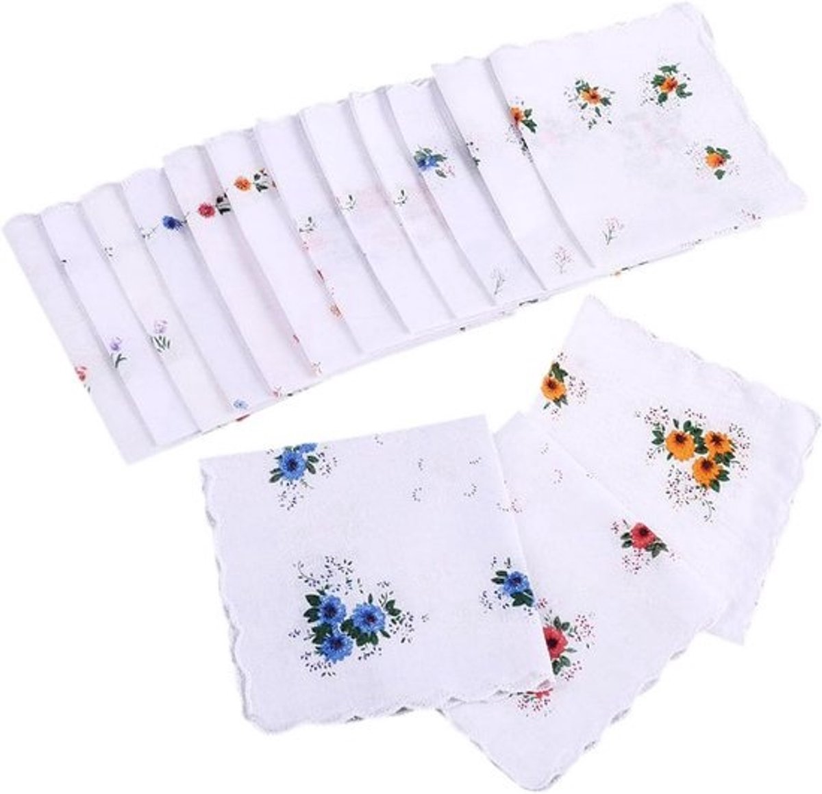 12x Zakdoeken Dames Katoen Wit Geborduurd Kant 28x28 cm - Zacht en Absorberend