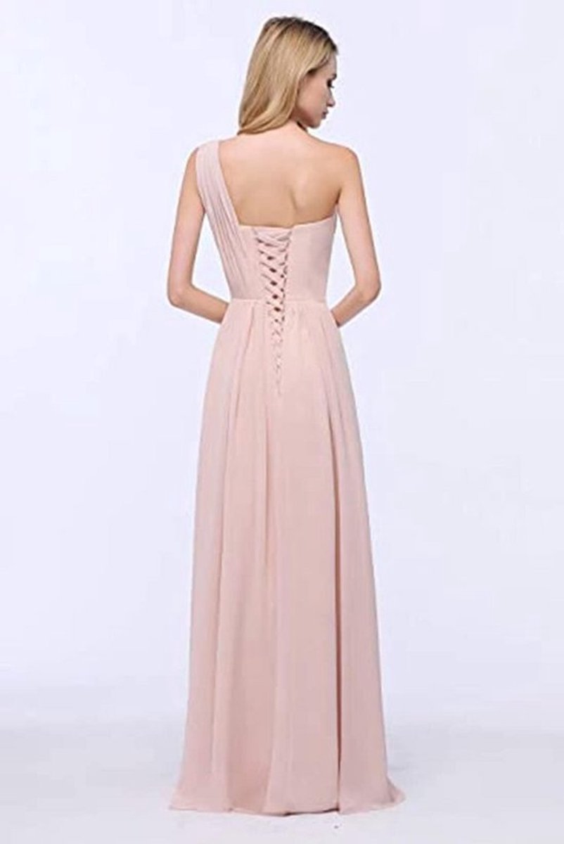Een-schouder Chiffon Avondjurk met Kralen en Pailletten voor Vloerlengte Galafeesten en Bruiloften voor Vrouwen