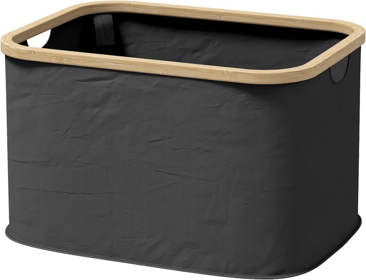 Opvouwbare wasmand, 36 l, wasmand met geribbelde handgrepen, wasmand voor de badkamer, slaapkamer en wasruimte, zwart