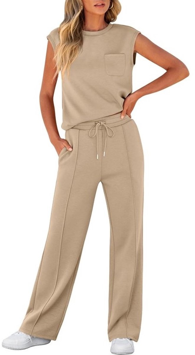 Zomer Outfits Set - Casual Loungewear Set - Ontspannen Zomer Dagen - Mouwloos Met Wijde Broek - S tot XL