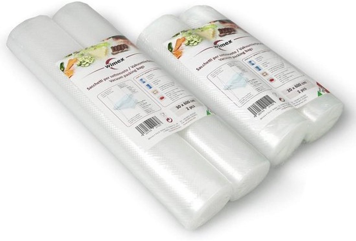 Vacuüm Voedingssealer Rollen en Zakken - BPA-vrij - Sous-vide Geschikt - Set van 4 (2 Rollen 20x600 cm + 2 Rollen 30x600 cm)