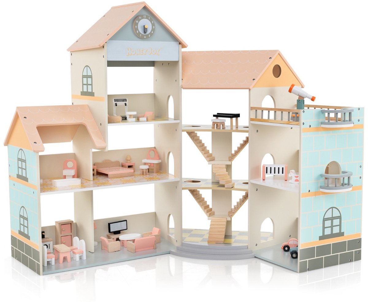 SureDeal® - Rollenspell - Hoekpoppenhuis Hout - Roze dak - Meubelstukken - Accessoires Poppenkamer DIY - 87x32x94 cm - Oranje