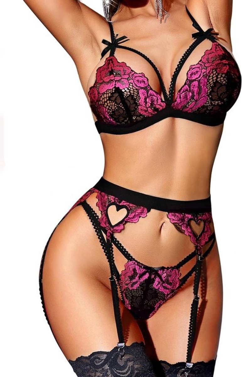 Sexy Set Ondergoed met Jarretelband en Kant Bh en Slip