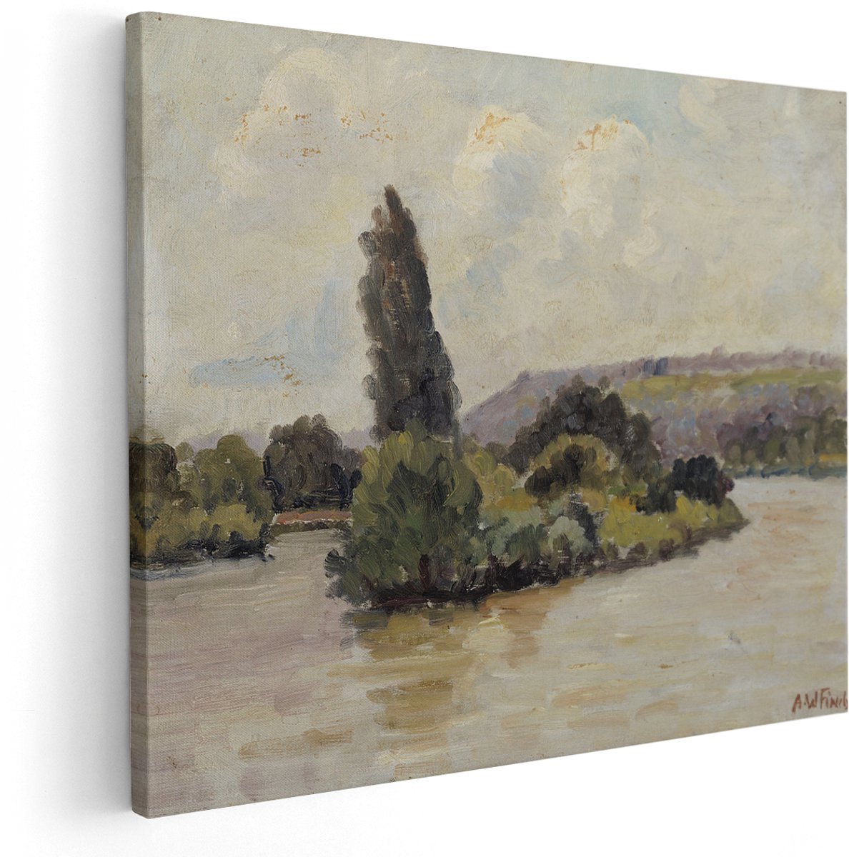 Artaza Canvas Schilderij Landschap - 150x120 cm - Groot - Wanddecoratie Natuur - Muurdecoratie Rivier - Decoratie Boom Woonkamer