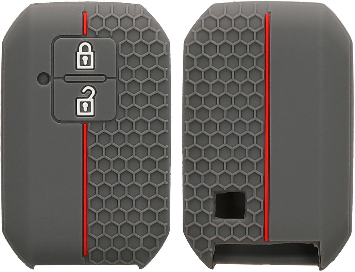 kwmobile autosleutel hoesje geschikt voor Suzuki 2-knops autosleutel Keyless Go hoes - Siliconen autosleutel behuizing - Auto sleutel case met honingraat - Sleuteletui in grijs / rood