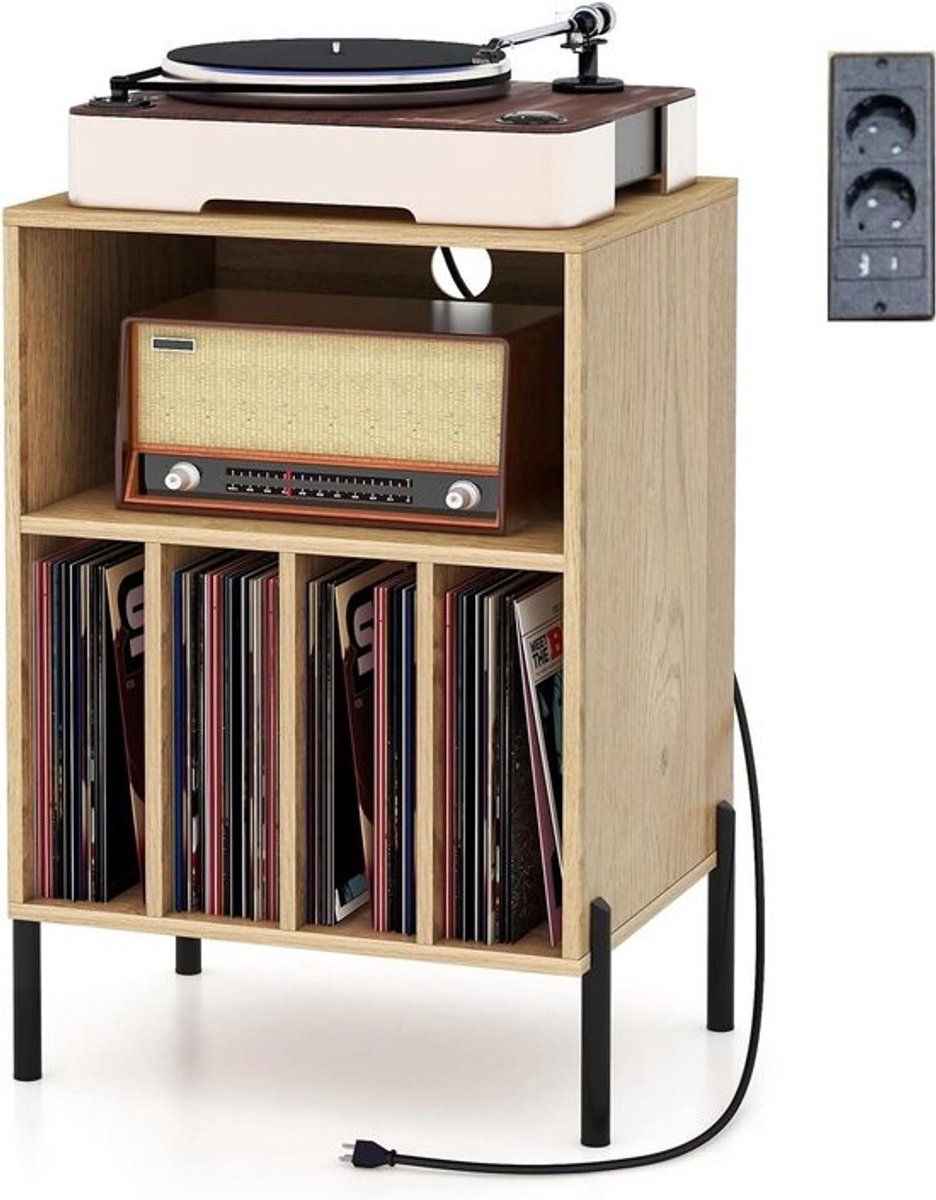 Platenkast met Stopcontacten en Oplaadpunten voor 150 Vinyl Albums