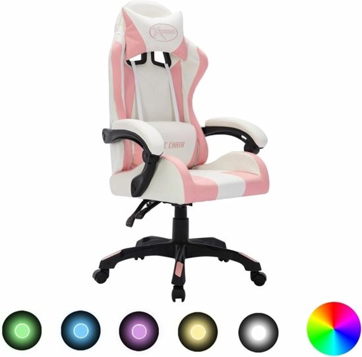 Gaming Stoel - Comfortabele Werkstoel - Langdurig Zitten - Geïntegreerde LED Verlichting - Verstelbare Hoogte - Roze Zwart