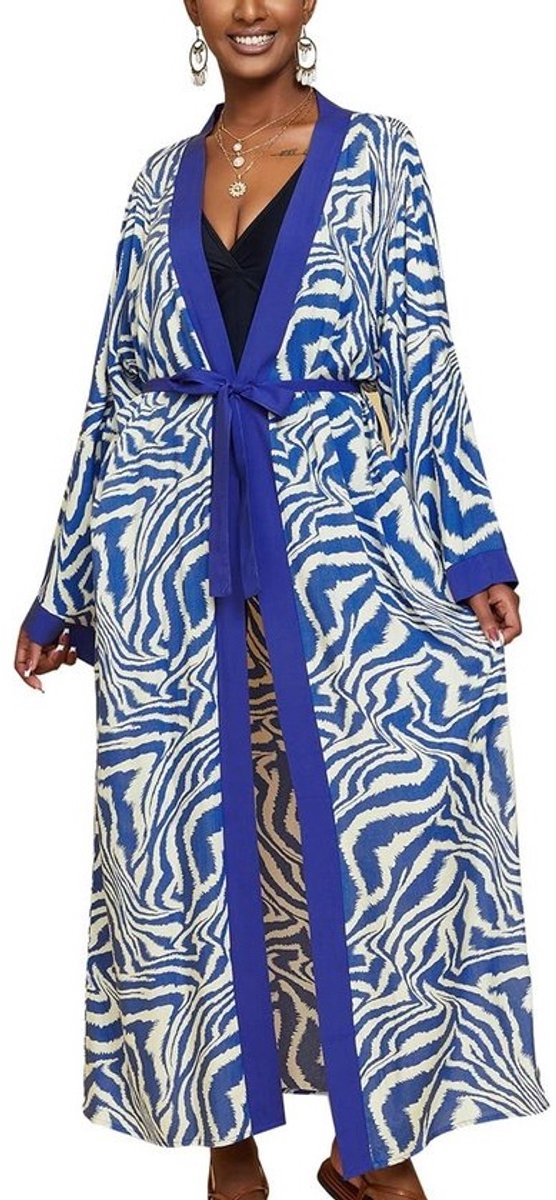 Dames Boho Lange Kimono Maxi Kaftan Strandjurk Loungewear Plus Size