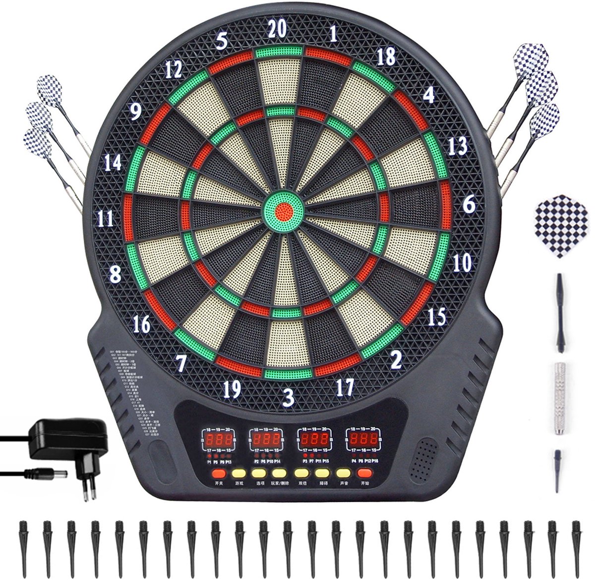 Elektronisch dartbordset - 6 darts - 24 punten - LED-display - Elektronisch dartbord - 45 cm - Elektronische scoreweergave - Zwart