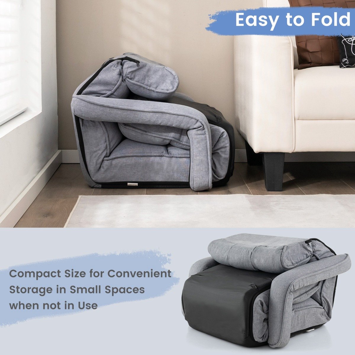 SureDeal® - Vloerstoel - Relaxstoel Voudig Verstelbaar - Handvat - Rugleuning Vloerligbed - Gaming - Slapen - 196x72x19,5 cm - Grijs