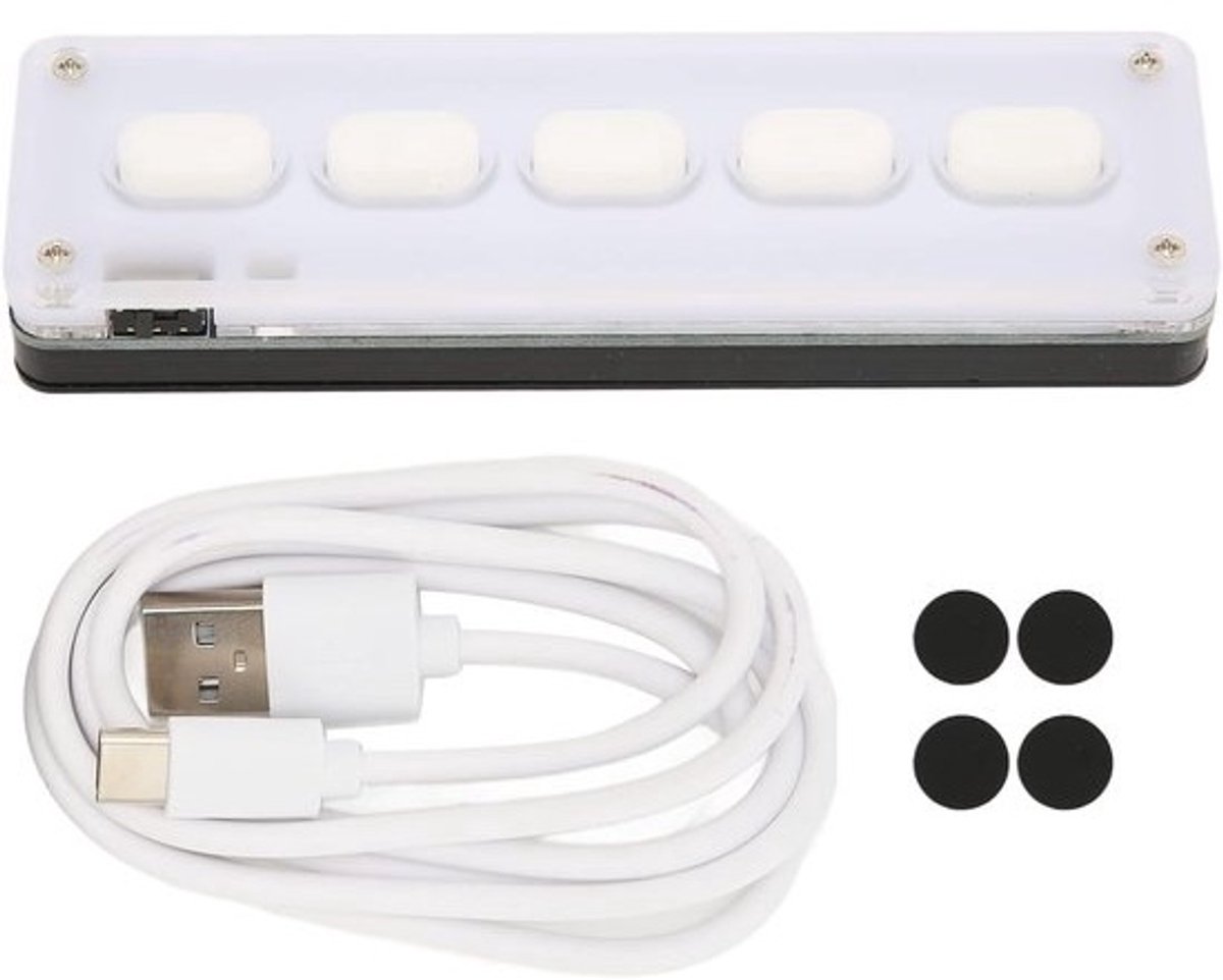 Programmeerbaar Toetsenbord - Mini Toetsenbord - Kantoor Gaming - Dual Mode Connectiviteit - 5 Toetsen - Wit