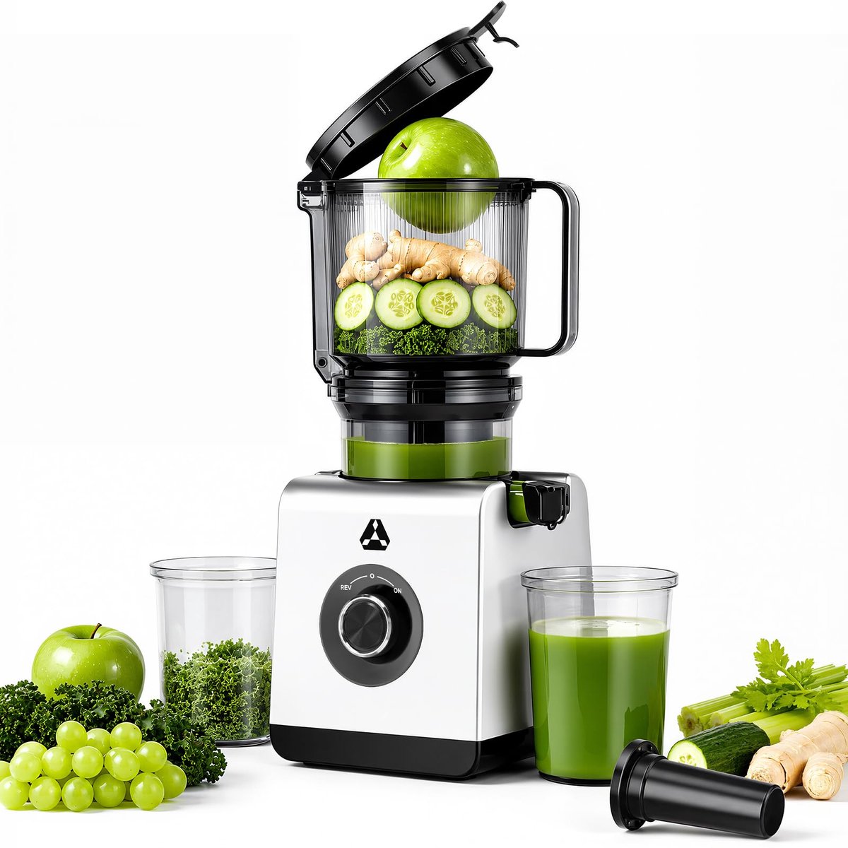 SnelShoppen - AAOBOSI Sapcentrifuge Slow Juicer - 165 mm XXL-vulschacht voor hele vruchten en groenten, sapcentrifuge voor groenten en fruit, zilvergr