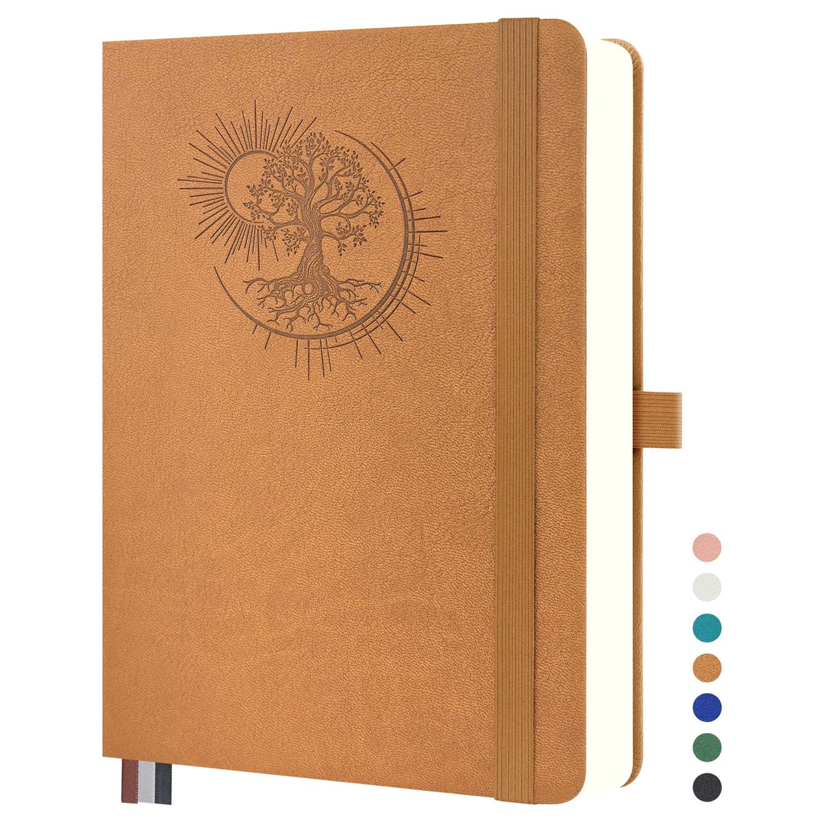 SnelShoppen - A4 Notitieboek met Boom des Levens Ontwerp - 360 Pagina's - 100 g Papier - Bruin PU Omslag met Elastische Band en Pennenhouder - Ideaal