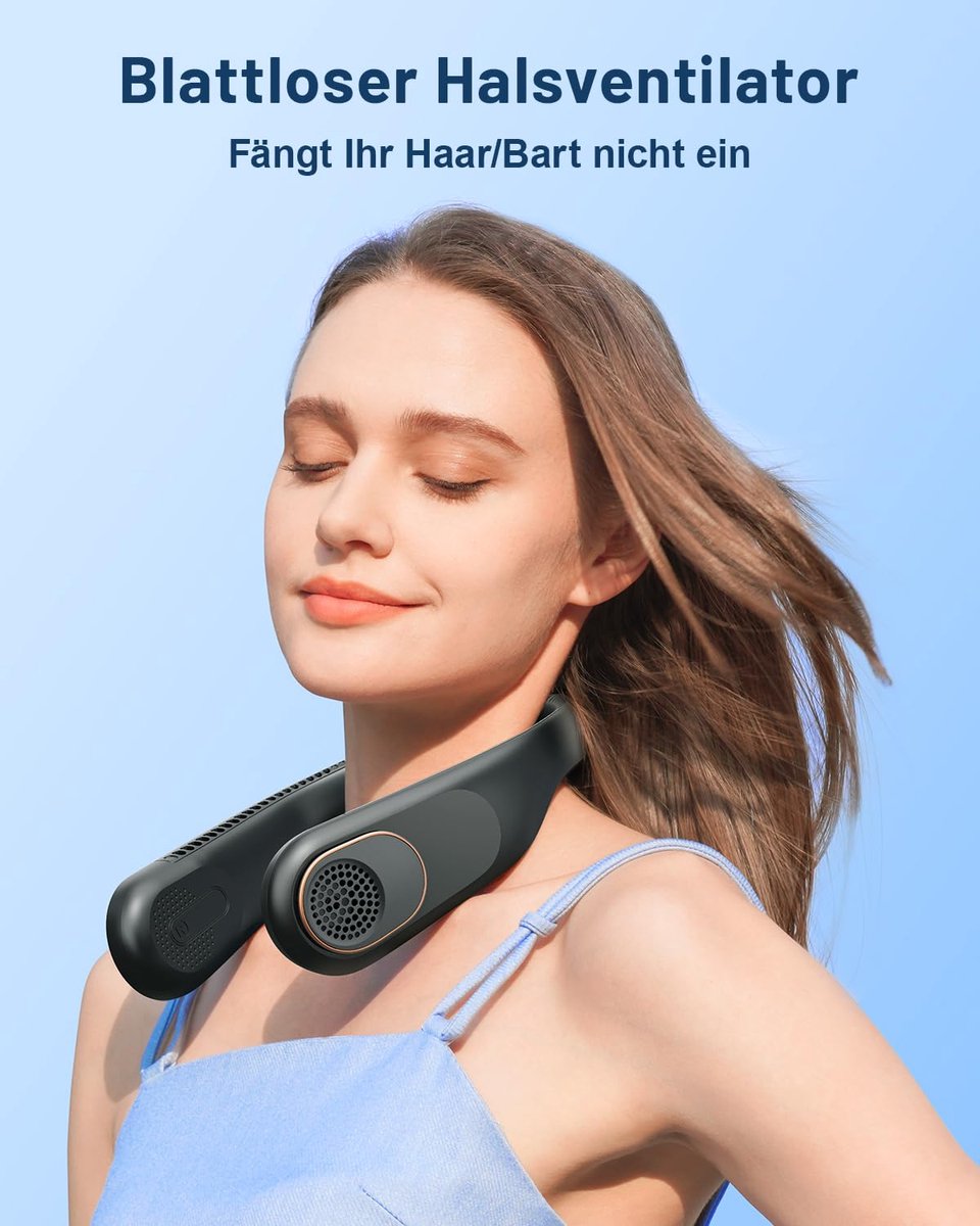 SnelShoppen - Draagbare Nekventilator met 4000 mAh Batterij, 3 Standen, Stil, Oplaadbaar, Mini USB, Handventilator voor Camping, Feest, Tuin en Thuisg