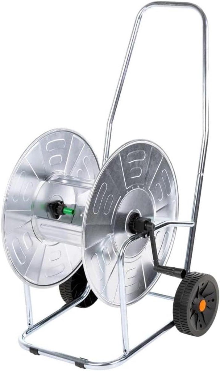 Slanghaspel Kar - Slangewagen Tuin - Slangen Opbergen - Verzinkt Stalen Frame - 80m Slang Capaciteit - Zilver Zwart