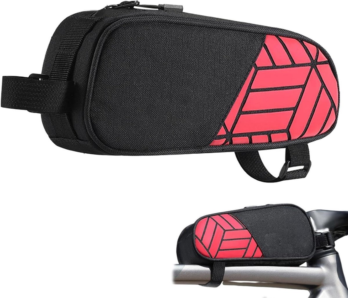 Frametas Fiets - Fietstas Voorframe - Fietsen Organiseren - Waterdicht Reflecterend - 22 x 6.5 x 9 cm - Zwart/Rood