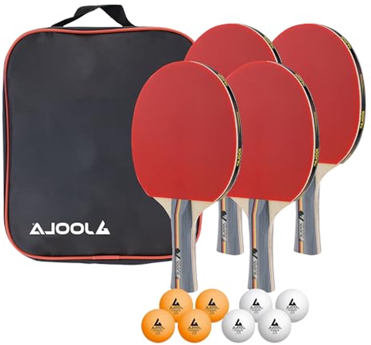 Tafeltennisset - Pingpong set - Vrijetijdsspel - Ergonomische grip - 4 batjes 8 ballen - Meerkleurig