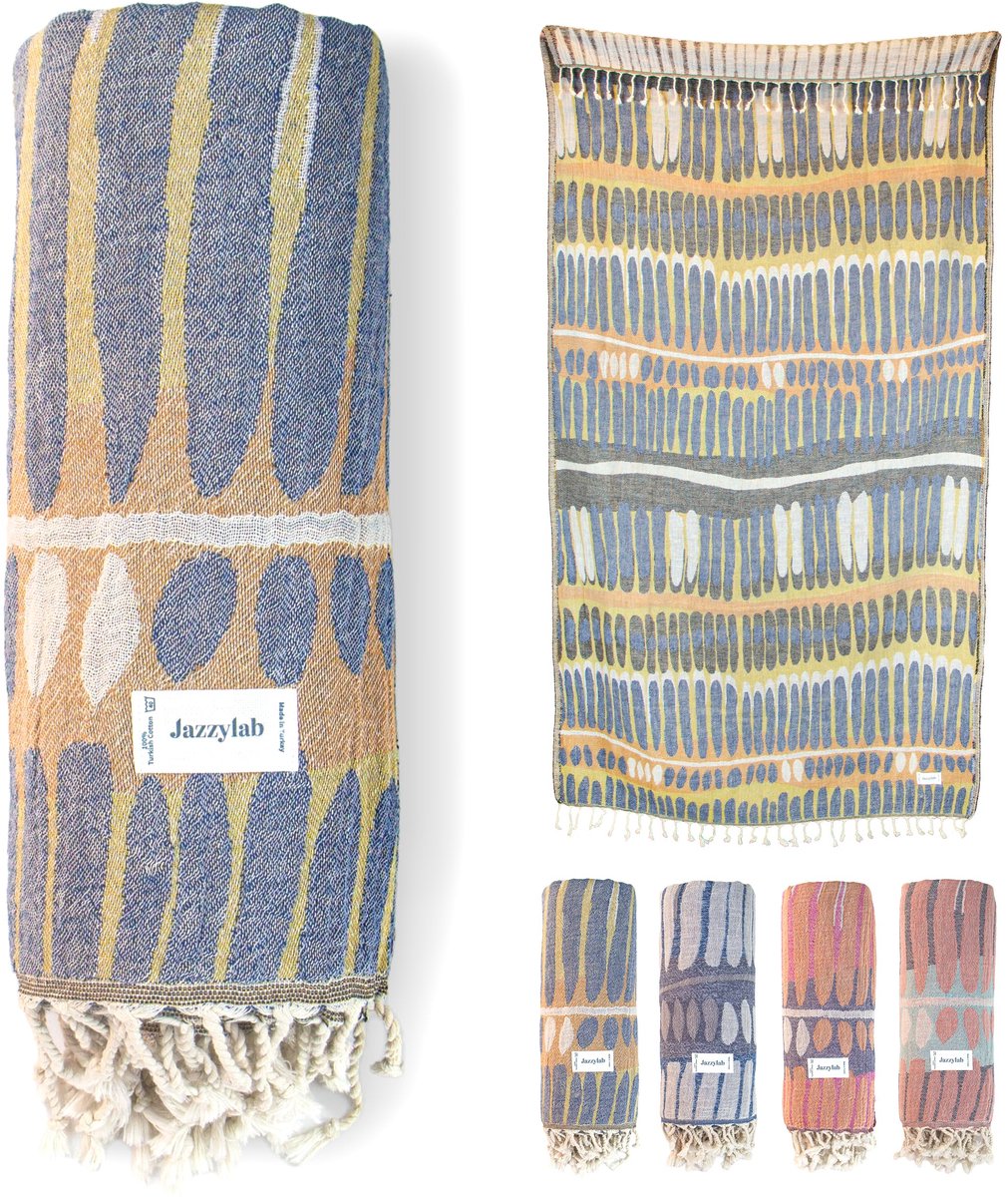 SnelShoppen - Julienne Hamamdoek Pestemal 100% Katoen, Handgeweven Jacquard-Stijl, Bad- Sauna- Strand- en Lighanddoek, Natuurlijke Kleuren met Handgek