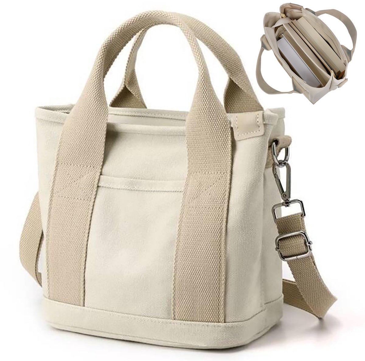 SnelShoppen - Aucuu Draagtas Canvas Dames Handtas Schoudertas Shopper Met Ritssluiting Medium Voor Dagelijks Gebruik School Winkelen Werk Reizen