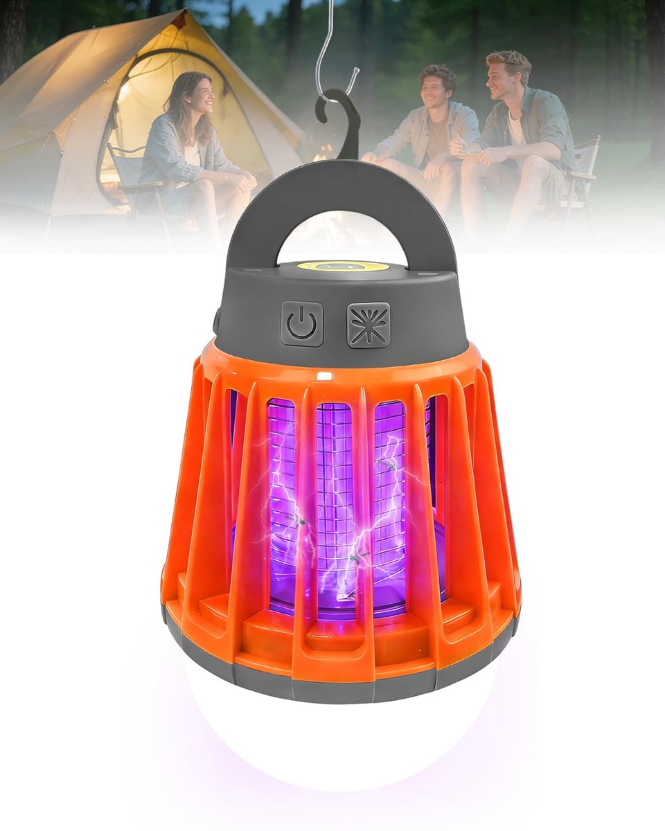 SnelShoppen - Led Campinglamp en Muggenlamp 2-in-1, Oplaadbare USB Muggenverdelger met 2000 mAh Accu, IPX6 Waterdicht, Dimbaar in 3 Standen, Inklapbar