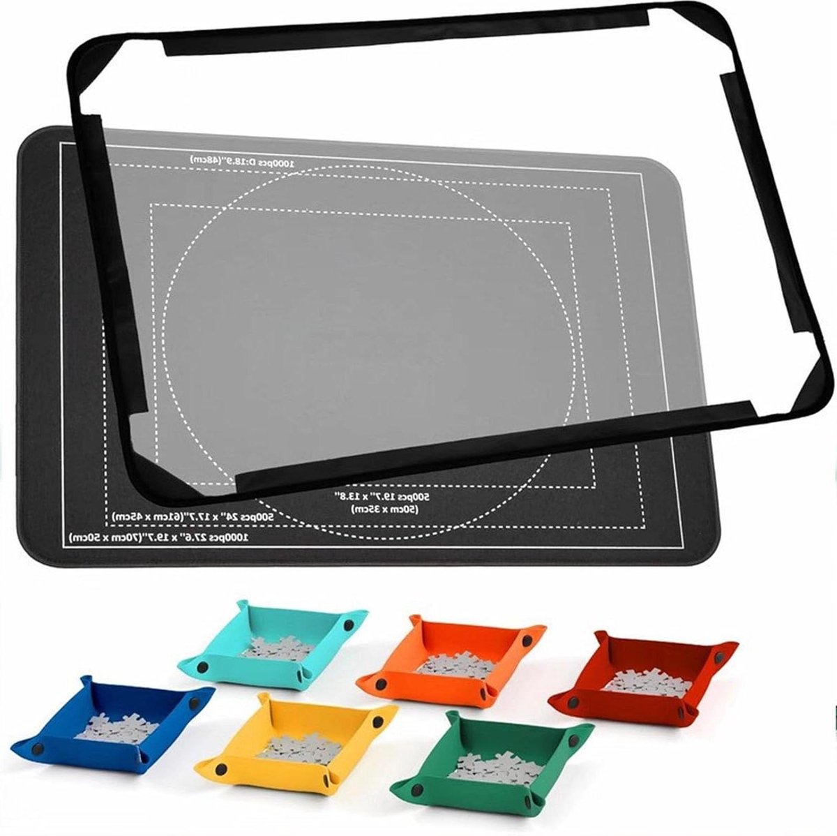 Legpuzzelbord - Puzzelmat Opbergbord - Puzzels Maken Opbergen - Stofbestendige Transparante Kap - 81 x 56 cm - Zwart