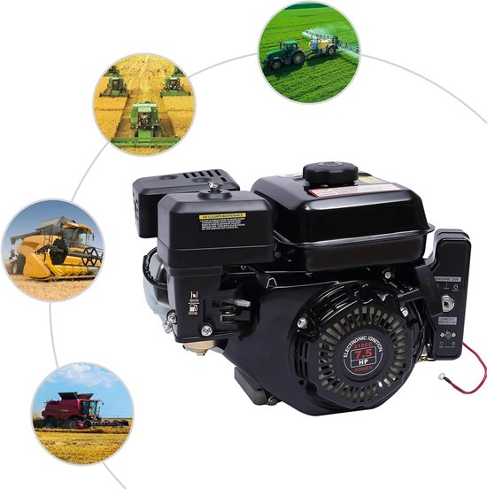 Benzinemotor 4-Takt - Motorblok Motor - Apparaten Aandrijven - Elektrische Start - 210cc - Zwart — afbeelding 2
