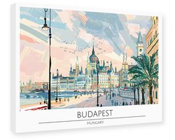 Boedapest Schilderij Canvas op Frame 70x50 cm - Wanddecoratie Parlementsgebouw Donau - Hongaars Stadsportret, Budapest Hungary