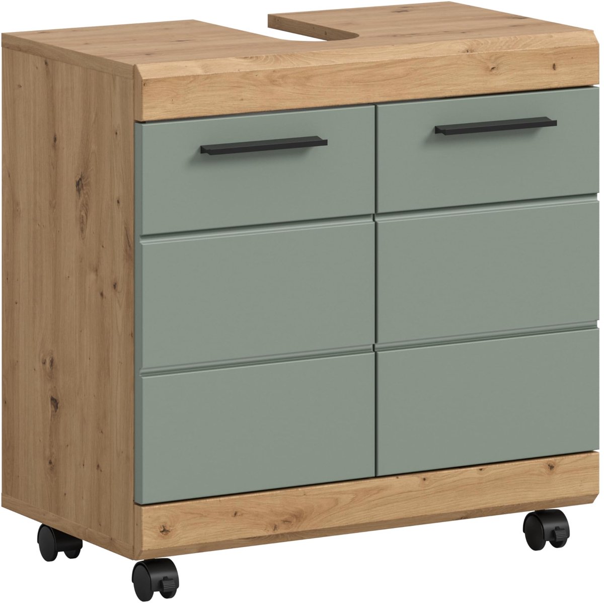 SnelShoppen - Wastafelonderkast Mobiel 60x60x34 cm in Artisan Eiken & Salie Replica - Praktische Badkamerkast op Wielen met Vergrendeling voor Fris De