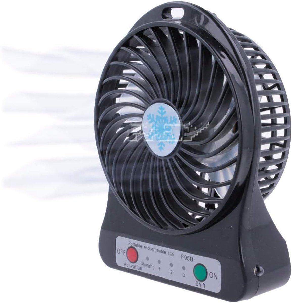SnelShoppen - Oplaadbare Draagbare USB Ventilator, 3 Snelheden, Stille Desktop Fan, Compact en Praktisch, Zwart voor Thuis en Kantoor