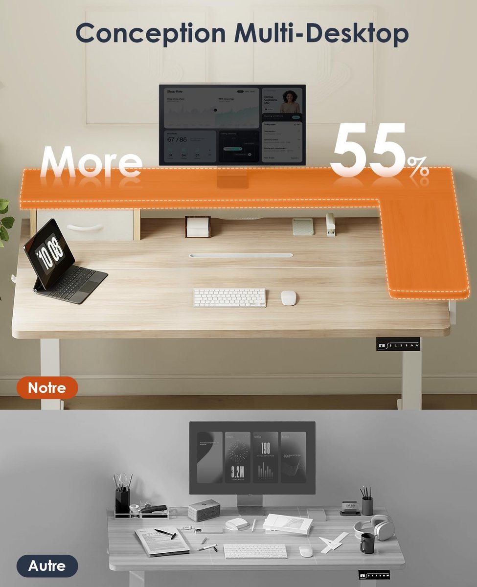 SnelShoppen - Hoogte Verstelbaar Bureau 120x60 Elektrisch met L-monitorhouder, Ergonomisch Computerbureau voor Thuiswerken, Beige, Staand Desk met USB