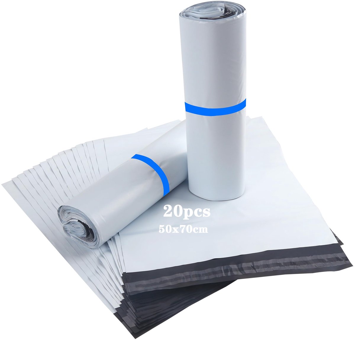 SnelShoppen - Grote ondoorzichtige verzendzakken 50x70 cm, 20 stuks, zelfklevend plastic, ideaal voor kleding, textiel en goederen, extra groot, versc