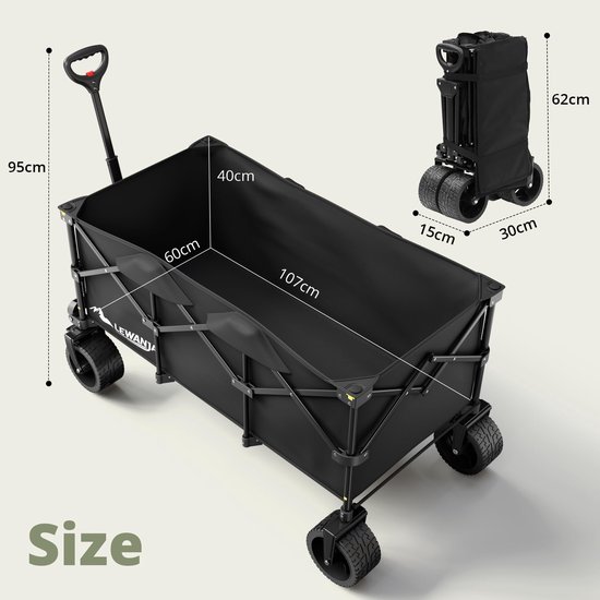 SnelShoppen - LEWANJA Vouwwagen 250L - Robuuste Opvouwbare Bolderkar met Brede Geremde Wielen, Verstelbare Handgreep, 200 kg Belasting - Draagbare Fes van Snelshoppen — afbeelding 4