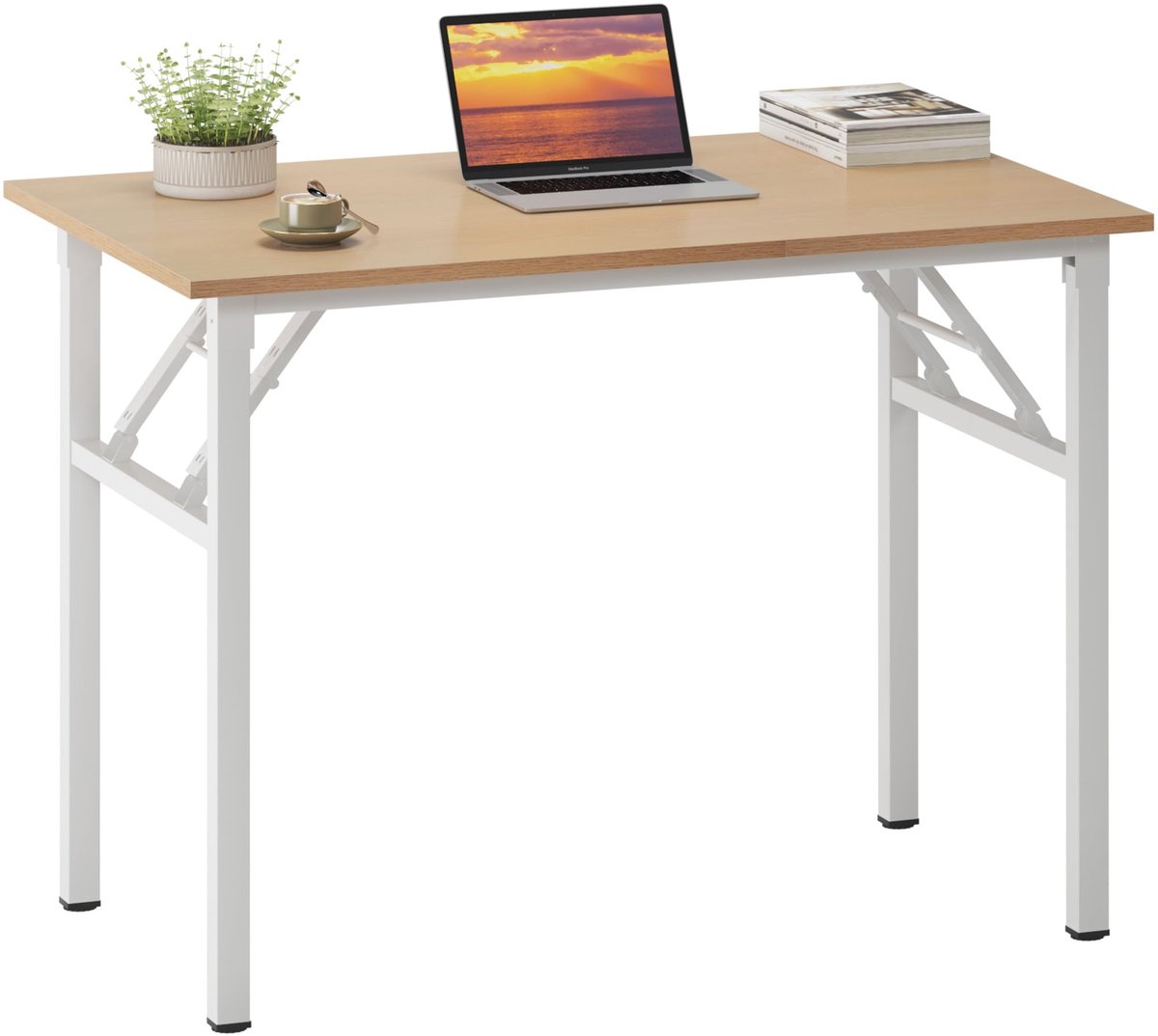 SnelShoppen - Inklapbaar Bureau Klein 80x40 cm - Klaptafel Computertafel Kantoormeubel PC-tafel in Licht Eiken en Wit voor Thuis, Kantoor, Picknick en