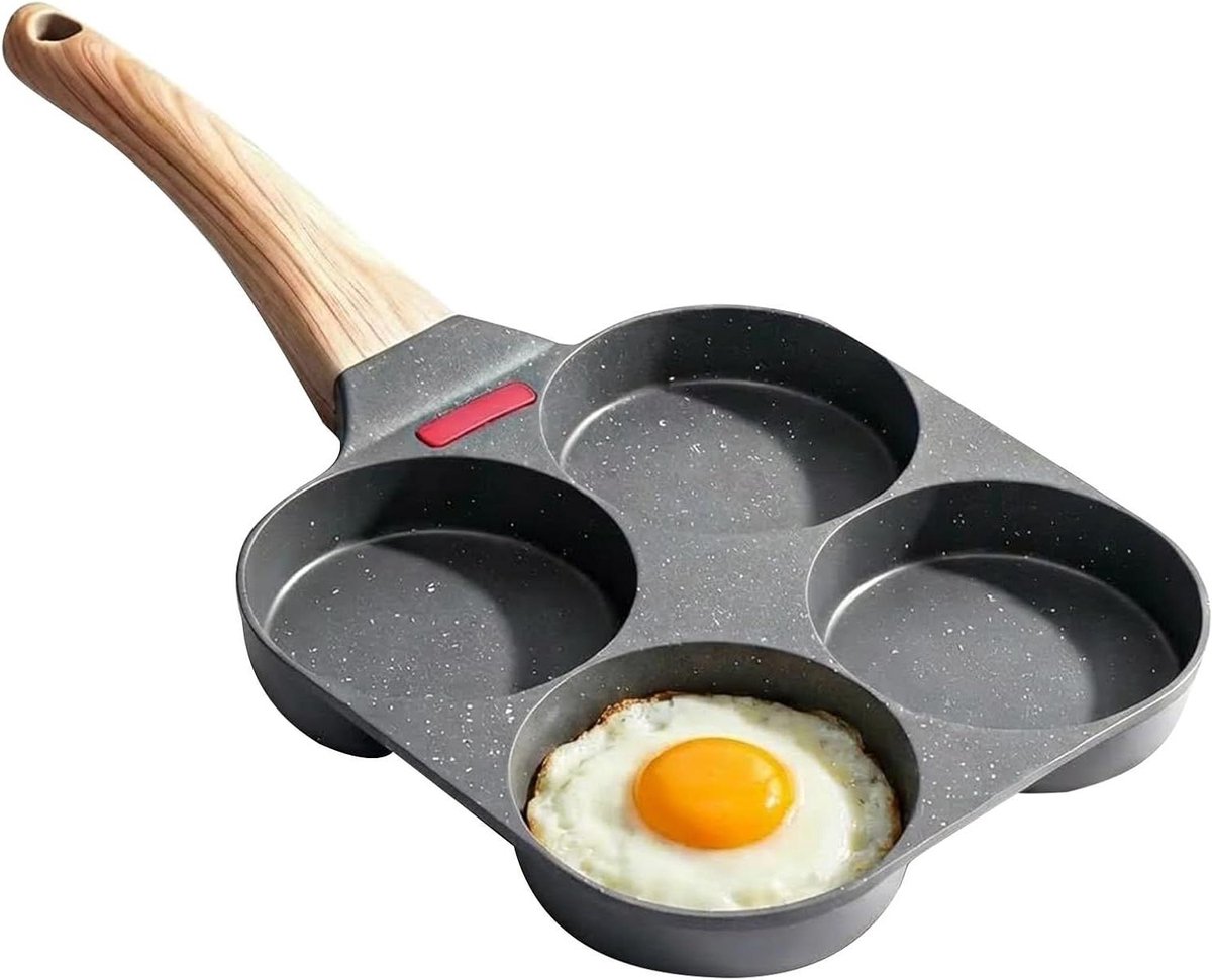 Eierpan Antiaanbak - Omelet Pan - Gezond Koken - Temperatuur Indicator - 18 x 38 cm - Zwart