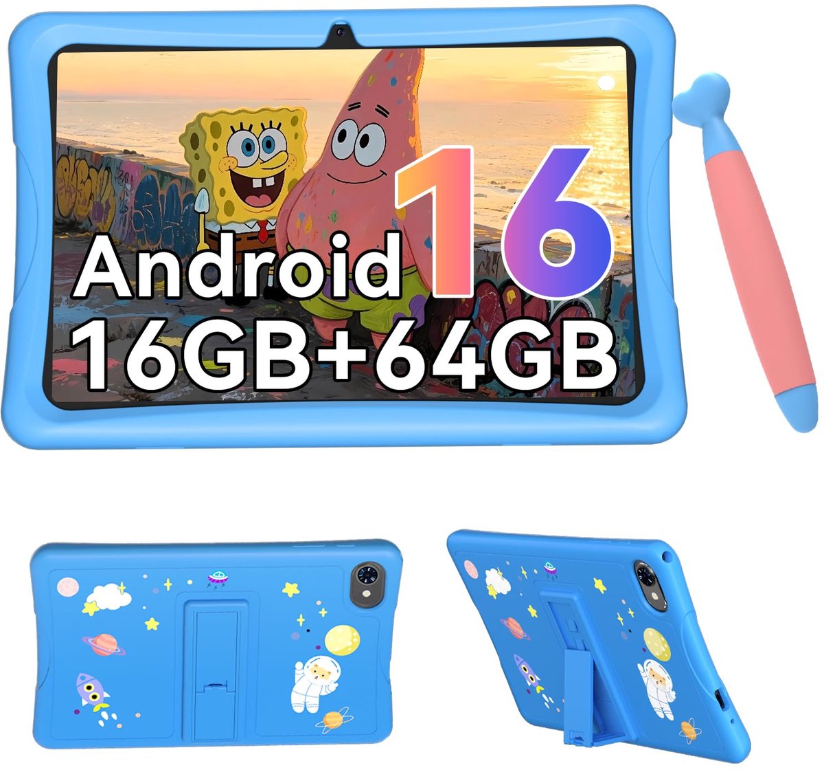 SnelShoppen - Kids Tablet 10 inch Android 16 voor Kinderen met Parental Control, 16GB RAM, 64GB ROM, 2TB Expand, Inclusief Beschermhoes & Stylus Pen,