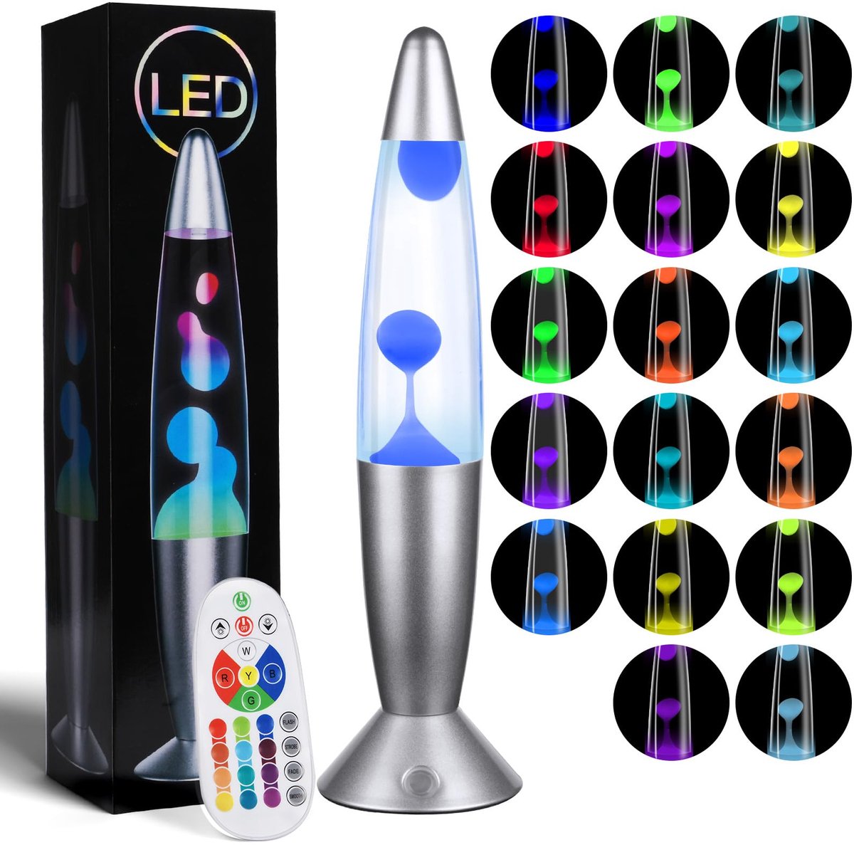 SnelShoppen - HOTUT Lavalamp 14 inch - Klassieke waxlavalamp met afstandsbediening - 17 kleurveranderingen - Retro sfeerlamp voor woonkamer, slaapkame