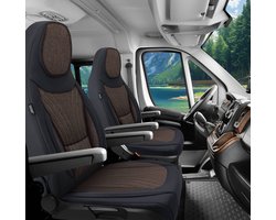 Premium Camper stoelhoezen voor Hymer C12 in Schwarz/Braun (2 losse stoelen)