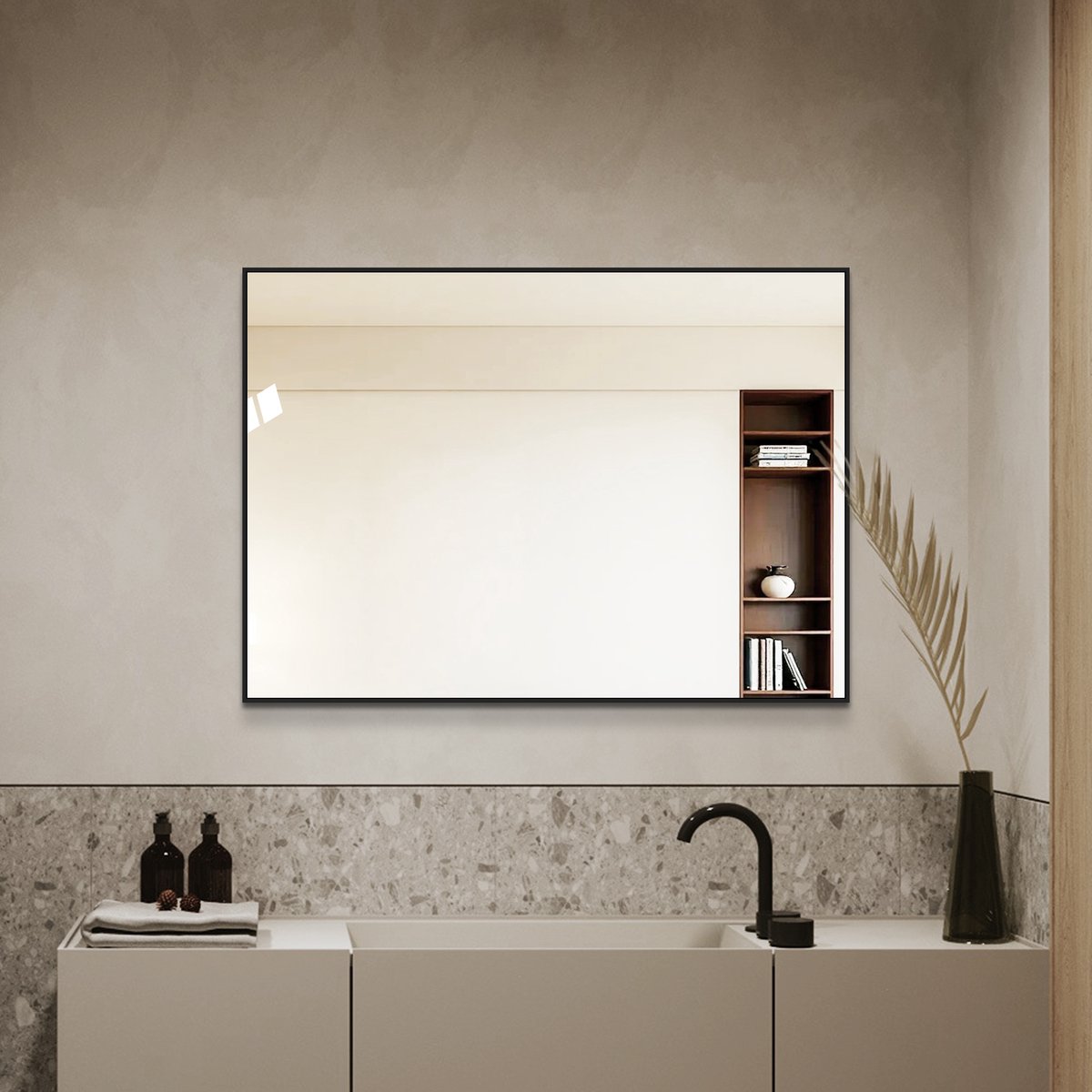 FloraGrace Spiegel – 50x70 cm – Wandspiegel Met Zwarte Aluminium Lijst – Glas – Zwart – Horizontaal Of Verticaal Voor Badkamer