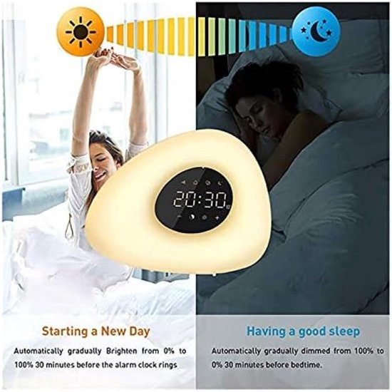 Wekker met Licht - Wake Up Light Sunrise Lamp - Rustig Wakker Worden - Zonsopgang Simulatie - Compact Formaat - Meerkleurig — afbeelding 3