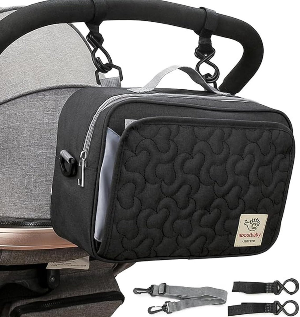 SnelShoppen - Multifunctionele Kinderwagen Tas met Luiertas, Organizer voor Kinderwagen, Zwart, 27x17x10 cm, Ideaal voor Moederschap, Ziekenhuis, en D