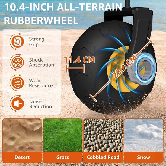 SnelShoppen - Opvouwbare Bolderwagen Strand, Inklapbare Transportwagen met Brede Banden, Zwart, Perfect voor Camping, Tuin en Familie-uitjes van Snelshoppen — afbeelding 3