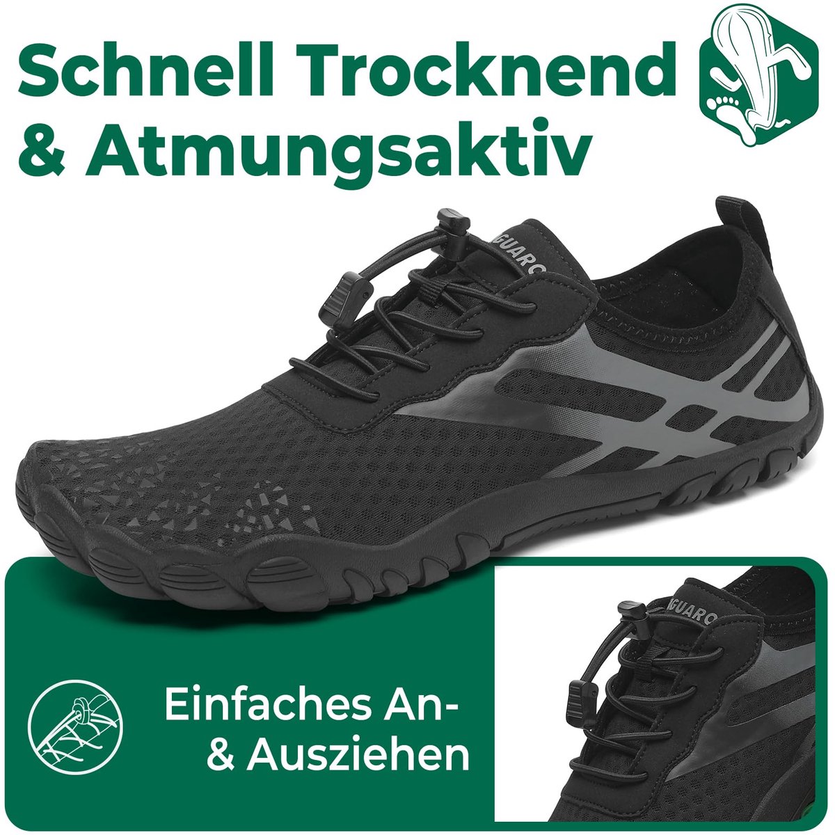 SnelShoppen - Badschoenen voor Dames en Heren, Waterschoenen, Sneldrogende Zwemschoenen, Aquaschoenen Maat 36-48, Zwart, Ideaal voor Strand, Zwembad e