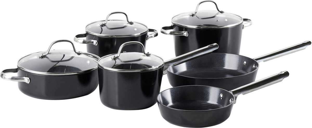 ELITE PRO - 10-delige potten en pannen set - Zwart - Aluminium