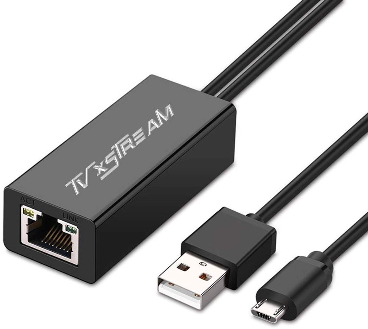 SnelShoppen - TV xStream Ethernet-adapter (zwart) voor Firestick Gen 2 & 4K en Chromecast, USB naar RJ45, snelheden tot 100 Mbps, ideaal voor streamin