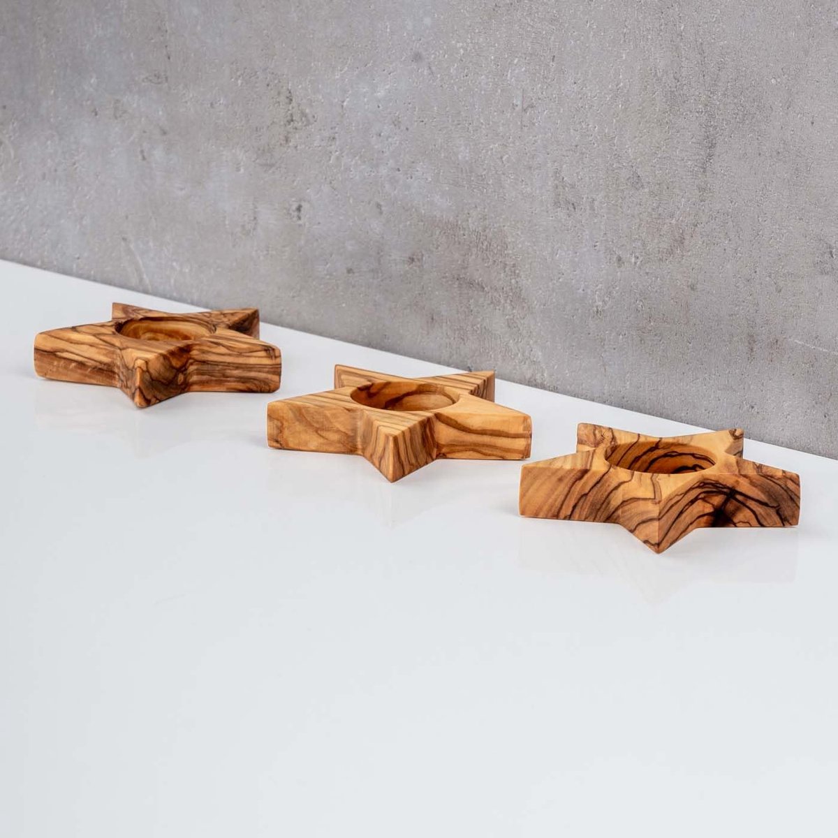 SnelShoppen - Set van 3 Theelichthouders Olijfhout Ster - Unieke Kaarsenhouders Natuur Hout voor Tafeldecoratie en Kerstversiering